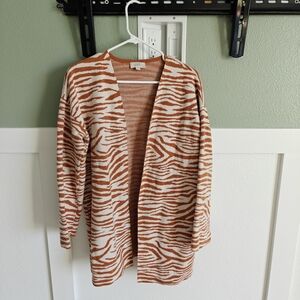LOFT Brown and Cream Knit Cardigan Sweater